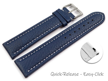 XL Schnellwechsel Uhrenband echtes Leder gepolstert genarbt blau 20mm Gold