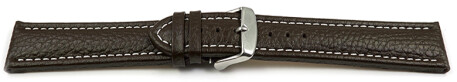 XL Schnellwechsel Uhrenband echtes Leder gepolstert genarbt dunkelbraun weiße Naht 18mm Stahl