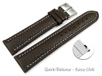 XL Schnellwechsel Uhrenband echtes Leder gepolstert genarbt dunkelbraun weiße Naht 18mm Stahl