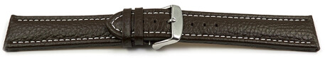 XL Schnellwechsel Uhrenband echtes Leder gepolstert genarbt dunkelbraun weiße Naht 20mm Stahl