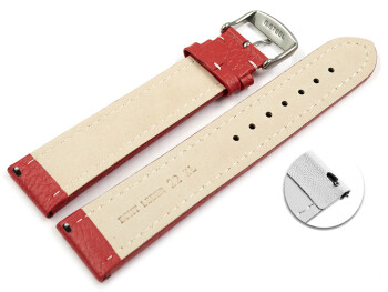 XL Schnellwechsel Uhrenband echtes Leder gepolstert genarbt rot weiße Naht 20mm Gold