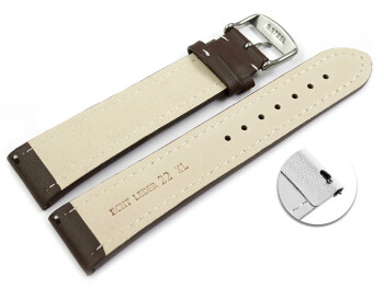 XL Schnellwechsel Uhrenarmband Leder Glatt dunkelbraun 24mm Gold