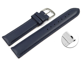 Schnellwechsel Uhrenarmband glattes Leder dunkelblau 21mm Stahl