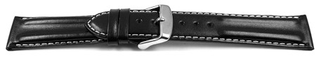 Schnellwechsel Uhrenarmband - echt Leder - doppelte Wulst - glatt - schwarz weiße Naht 18mm Stahl