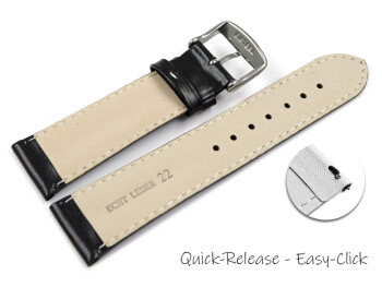 Schnellwechsel Uhrenarmband - echt Leder - doppelte Wulst - glatt - schwarz weiße Naht 18mm Stahl