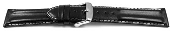 Schnellwechsel Uhrenarmband - echt Leder - doppelte Wulst - glatt - schwarz weiße Naht 22mm Stahl