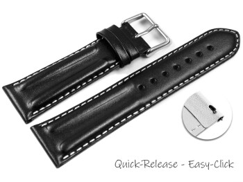 Schnellwechsel Uhrenarmband - echt Leder - doppelte Wulst - glatt - schwarz weiße Naht 22mm Stahl