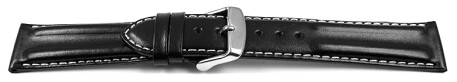 Schnellwechsel Uhrenarmband - echt Leder - doppelte Wulst - glatt - schwarz weiße Naht 24mm Gold