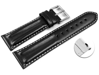 Schnellwechsel Uhrenarmband - echt Leder - doppelte Wulst - glatt - schwarz weiße Naht 24mm Gold