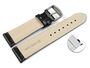 Schnellwechsel Uhrenarmband - echt Leder - doppelte Wulst - glatt - schwarz weiße Naht 24mm Gold