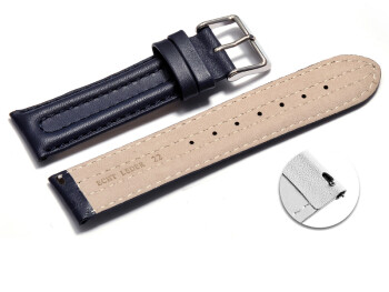 Schnellwechsel Uhrenarmband Leder doppelte Wulst glatt dunkelblau 22mm Gold