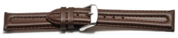 Schnellwechsel Uhrenarmband Leder doppelte Wulst glatt dunkelbraun 20mm Stahl