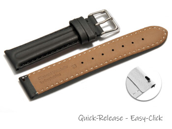 Schnellwechsel Uhrenarmband - echt Leder hydrophobiert - doppelte Wulst - glatt - schwarz 16mm Stahl