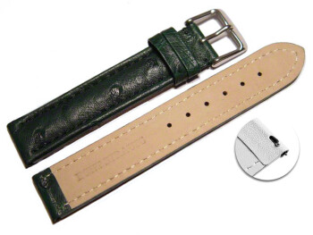 Schnellwechsel Uhrenarmband echt Strauss dunkelgrün 18mm Gold
