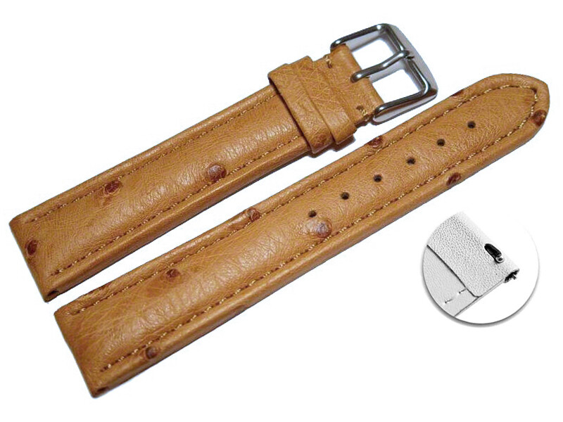 Straußenleder-Uhrenarmband Aus Deutschland – In Weiß Mit Weißer Naht, Größen 18/16 Bis 24/20 Mm, Klassische Schnalle