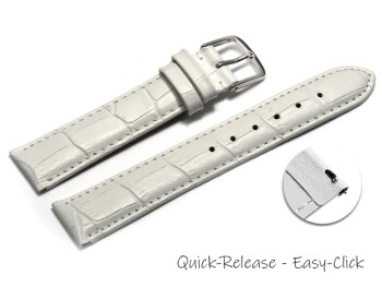 Schnellwechsel Uhrenarmband - echt Leder - Kroko Prägung - weiß - 12mm Stahl