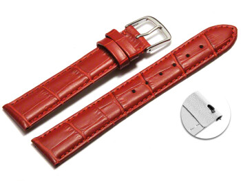 Schnellwechsel Uhrenarmband - echt Leder - Kroko Prägung - rot - 16mm Gold