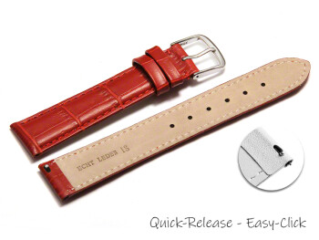 Schnellwechsel Uhrenarmband - echt Leder - Kroko Prägung - rot - 22mm Stahl