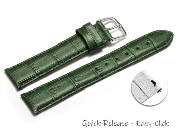 Schnellwechsel Uhrenarmband - echt Leder - Kroko Prägung - grün - 12mm Gold