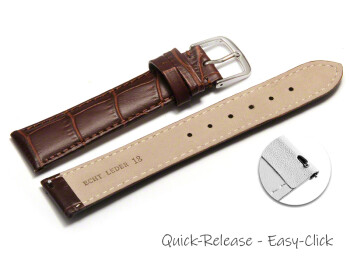 Schnellwechsel Uhrenarmband - echt Leder - Kroko Prägung - dunkelbraun - 14mm Gold
