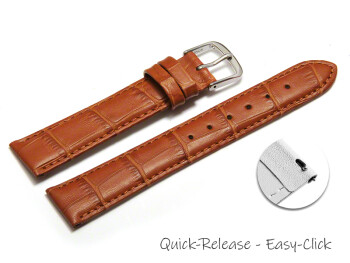 Schnellwechsel Uhrenarmband - echt Leder - Kroko Prägung - hellbraun - 16mm Stahl
