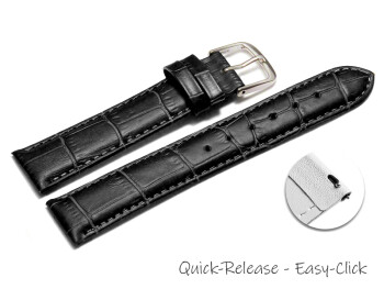 Schnellwechsel Uhrenarmband - echt Leder - Kroko Prägung - schwarz - 16mm Stahl