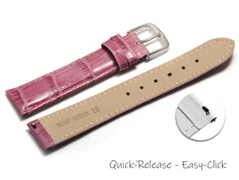 Schnellwechsel Uhrenarmband - echt Leder - Kroko Prägung - himbeerfarben - 12mm Stahl