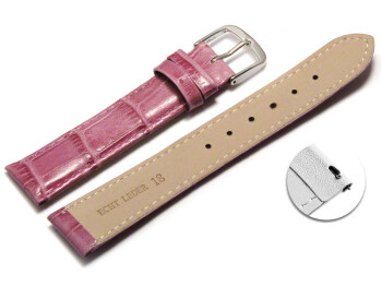 Schnellwechsel Uhrenarmband - echt Leder - Kroko Prägung - himbeerfarben - 22mm Stahl