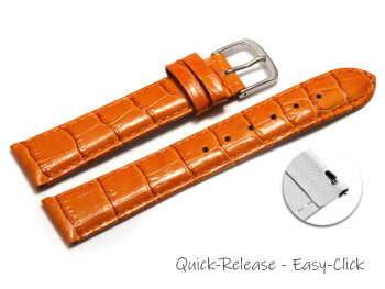 Schnellwechsel Uhrenarmband - echt Leder - Kroko Prägung - orange - 14mm Gold