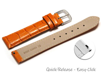 Schnellwechsel Uhrenarmband - echt Leder - Kroko Prägung - orange - 16mm Stahl