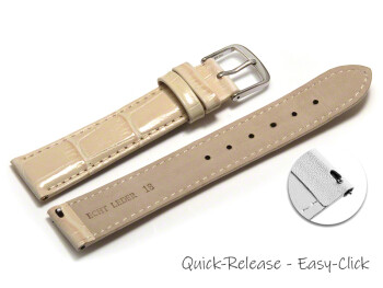 Schnellwechsel Uhrenarmband - echt Leder - Kroko Prägung - creme - 14mm Gold