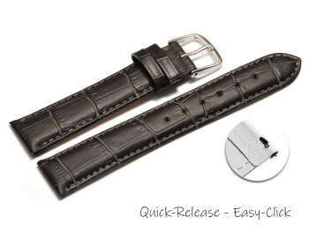 Schnellwechsel Uhrenarmband - echt Leder - Kroko Prägung - dunkelgrau - 16mm Gold