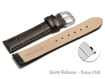 Schnellwechsel Uhrenarmband - echt Leder - Kroko Prägung - dunkelgrau - 16mm Gold