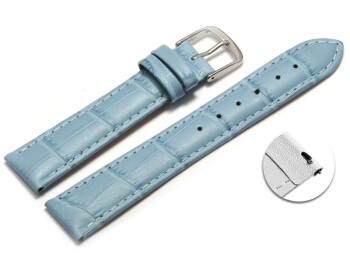 Schnellwechsel Uhrenarmband - echt Leder - Kroko Prägung - hellblau - 16mm Stahl