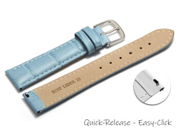 Schnellwechsel Uhrenarmband - echt Leder - Kroko Prägung - hellblau - 16mm Stahl