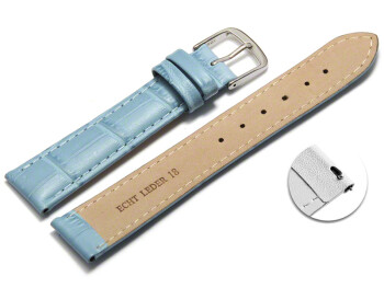 Schnellwechsel Uhrenarmband - echt Leder - Kroko Prägung - hellblau - 16mm Stahl
