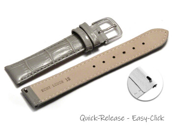 Schnellwechsel Uhrenarmband - echt Leder - Kroko Prägung - hellgrau - 14mm Stahl