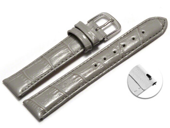 Schnellwechsel Uhrenarmband - echt Leder - Kroko Prägung - hellgrau - 16mm Gold