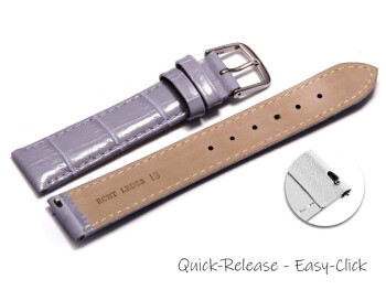 Schnellwechsel Uhrenarmband - echt Leder - Kroko Prägung - Flieder - 12mm Gold
