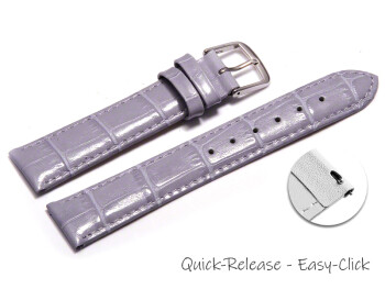 Schnellwechsel Uhrenarmband - echt Leder - Kroko Prägung - Flieder - 16mm Stahl