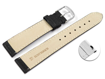 Schnellwechsel Uhrenarmband Hirschleder - genarbt - schwarz - 12mm Stahl