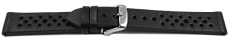 XL Uhrenarmband atmungsaktiv gelocht schwarz aus Leder 18mm 20mm 22mm 24mm
