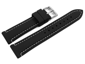 Uhrenarmband schwarz weiße Naht aus Silikon 18mm...