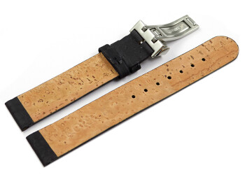 Veganes Uhrenarmband Kippfaltschließe aus Kork schwarz 20mm Gold