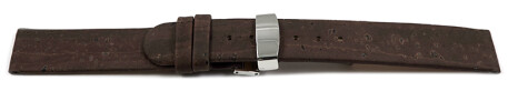 Veganes Uhrenarmband Kippfaltschließe aus Kork dunkelbraun 18mm Gold
