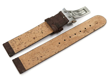 Veganes Uhrenarmband Kippfaltschließe aus Kork dunkelbraun 18mm Gold
