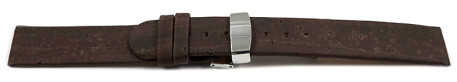 Veganes Uhrenarmband Kippfaltschließe aus Kork dunkelbraun 22mm Stahl