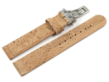 Veganes Uhrenarmband Kippfaltschließe aus Kork natur 12mm Stahl