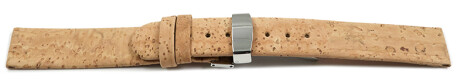 Veganes Uhrenarmband Kippfaltschließe aus Kork natur 18mm Stahl