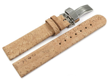 Veganes Uhrenarmband Kippfaltschließe aus Kork natur 18mm Stahl